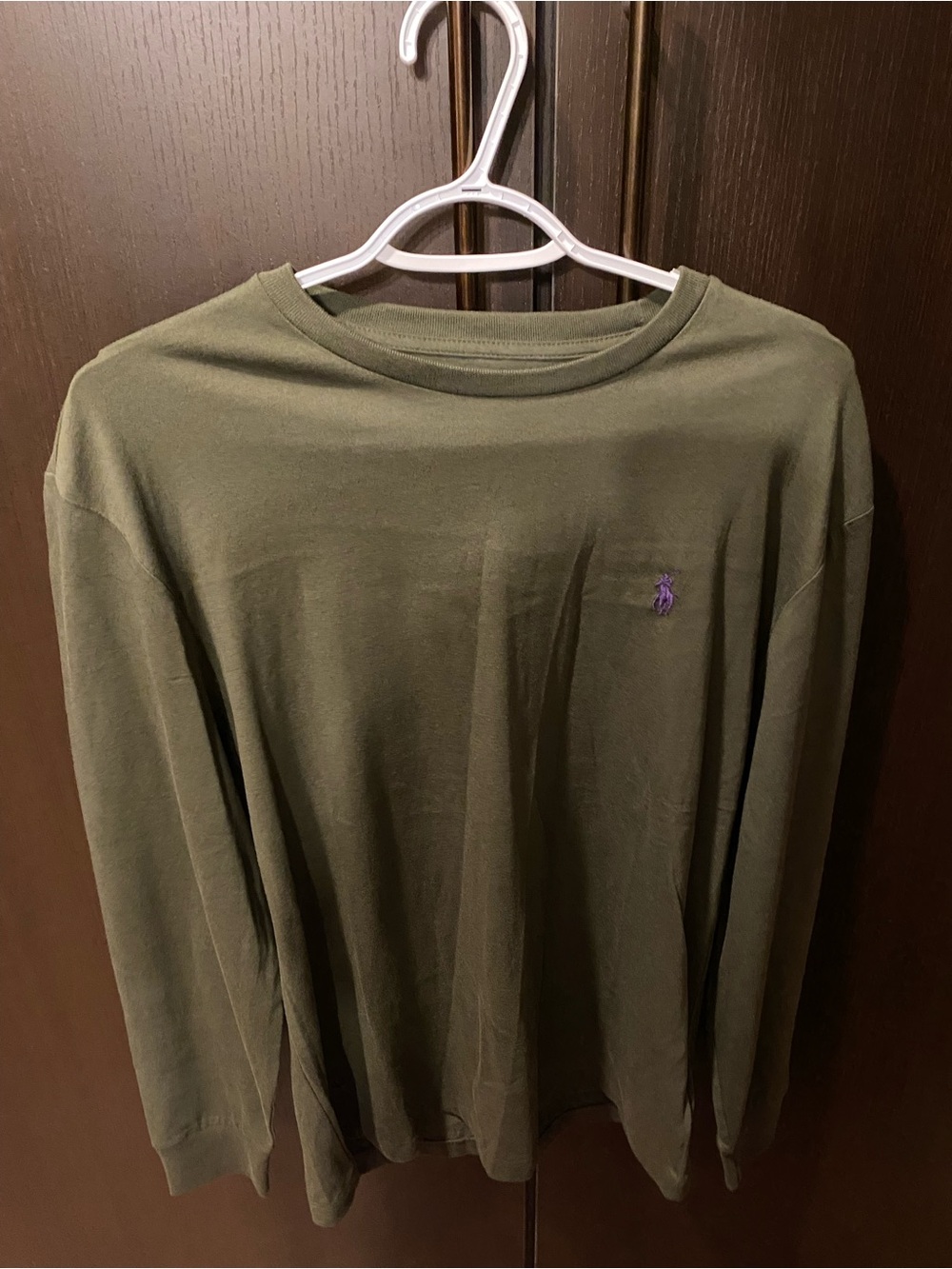 Polo by Ralph Lauren Olive Green Long Sleeve Tee with Purple Pony